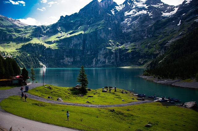 mountain, lake, landscape, oeschinensee, bernese oberland, nature, kandersteg