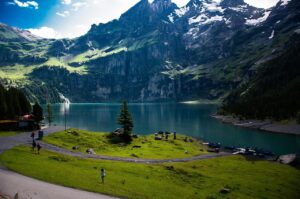 mountain, lake, landscape, oeschinensee, bernese oberland, nature, kandersteg