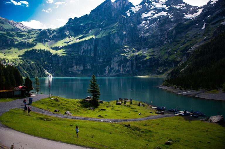 mountain, lake, landscape, oeschinensee, bernese oberland, nature, kandersteg