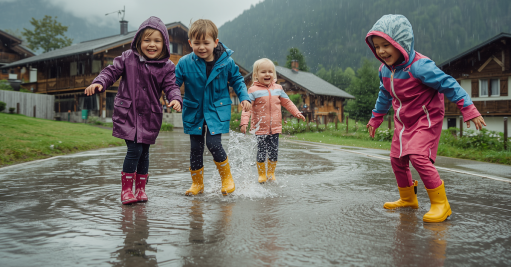 Kids playing in the rain near Kandersteg