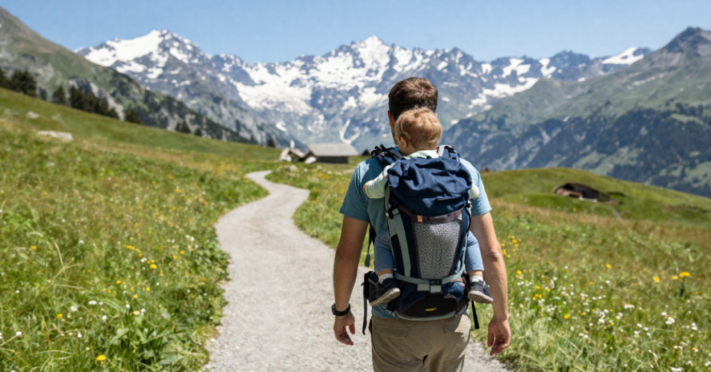 What to Pack for a Summer in the Swiss Alps with a Toddler Hiking with toddlers in a backpack through the Swiss mountains
