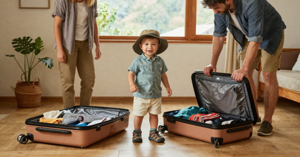 summer mountain family travel illustration